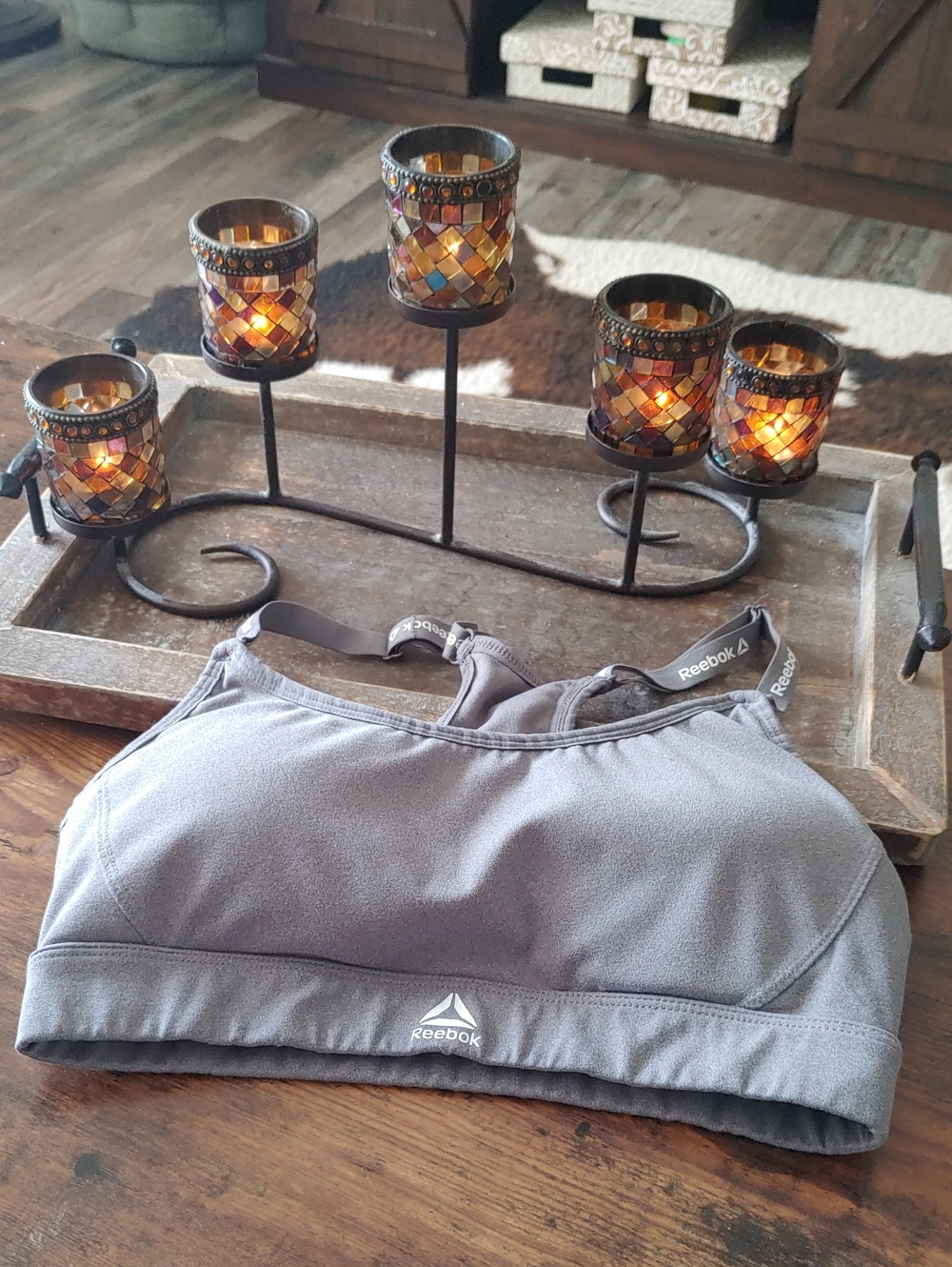 Reebok Small/medium Grey Padded Wirefree Racerback Sports Bra